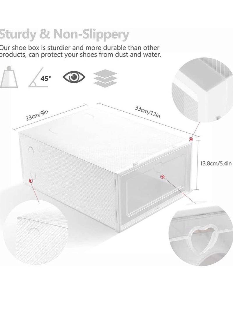 Shoe Storage Box Shoe Box,24 Pack Clear Plastic Clamshell Shoebox,Stackable Shoe Organizer Foldable Display Box Container Closet Shelf Shoe Organizer Transparent Stackable Organizer box