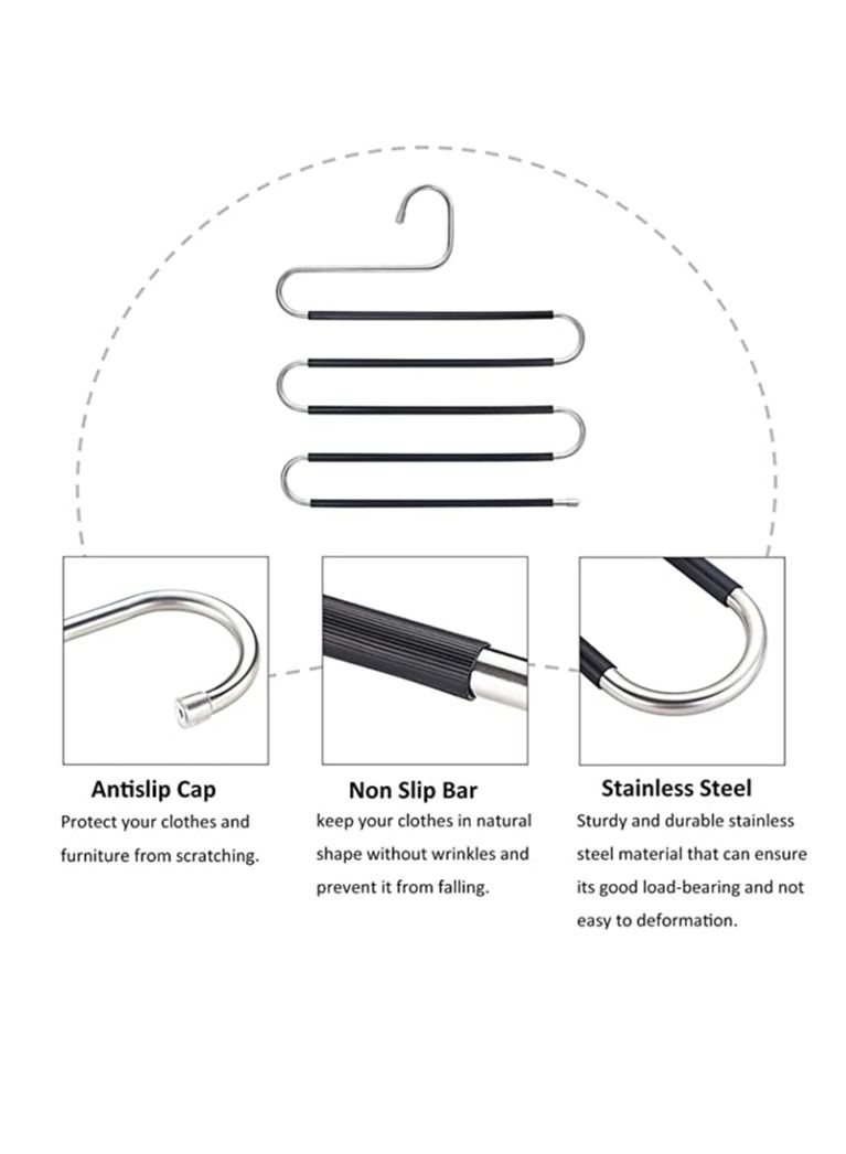 Closet Organization 5 Pack S Shaped Space Saver Hangers Non Slip Pants Hangers Scarf Tie Organizer Kids Closet Organizer Multifunctional Space Saver Pants Rack (Black-5)