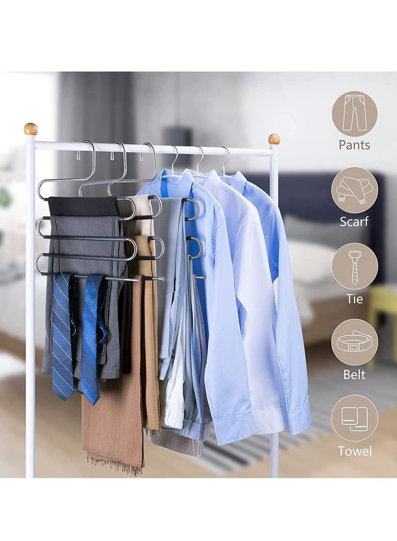 Closet Organization 5 Pack S Shaped Space Saver Hangers Non Slip Pants Hangers Scarf Tie Organizer Kids Closet Organizer Multifunctional Space Saver Pants Rack (Black-5)