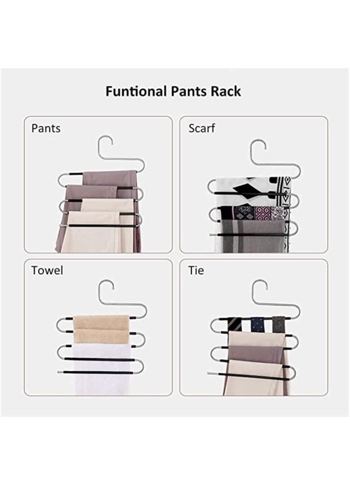 Closet Organization 5 Pack S Shaped Space Saver Hangers Non Slip Pants Hangers Scarf Tie Organizer Kids Closet Organizer Multifunctional Space Saver Pants Rack (Black-5)