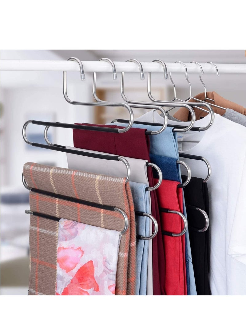 Closet Organization 5 Pack S Shaped Space Saver Hangers Non Slip Pants Hangers Scarf Tie Organizer Kids Closet Organizer Multifunctional Space Saver Pants Rack (Black-5)