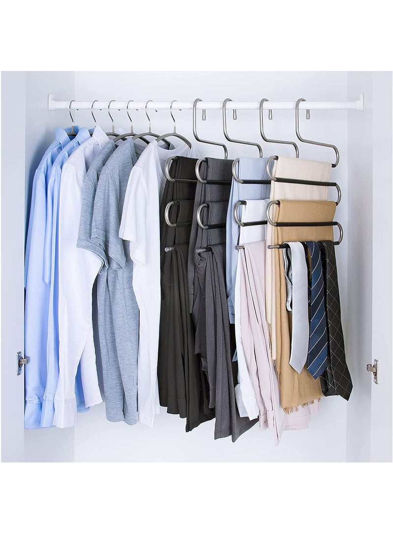 Closet Organization 5 Pack S Shaped Space Saver Hangers Non Slip Pants Hangers Scarf Tie Organizer Kids Closet Organizer Multifunctional Space Saver Pants Rack (Black-5)