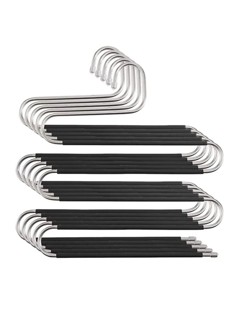 Closet Organization 5 Pack S Shaped Space Saver Hangers Non Slip Pants Hangers Scarf Tie Organizer Kids Closet Organizer Multifunctional Space Saver Pants Rack (Black-5)
