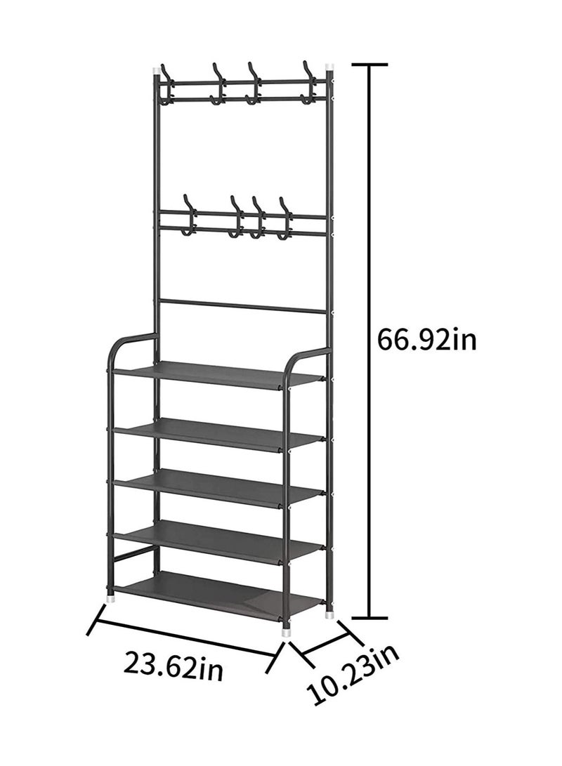 Multipurpose 5-Tier Shoe Rack With 8 Hanging Hooks