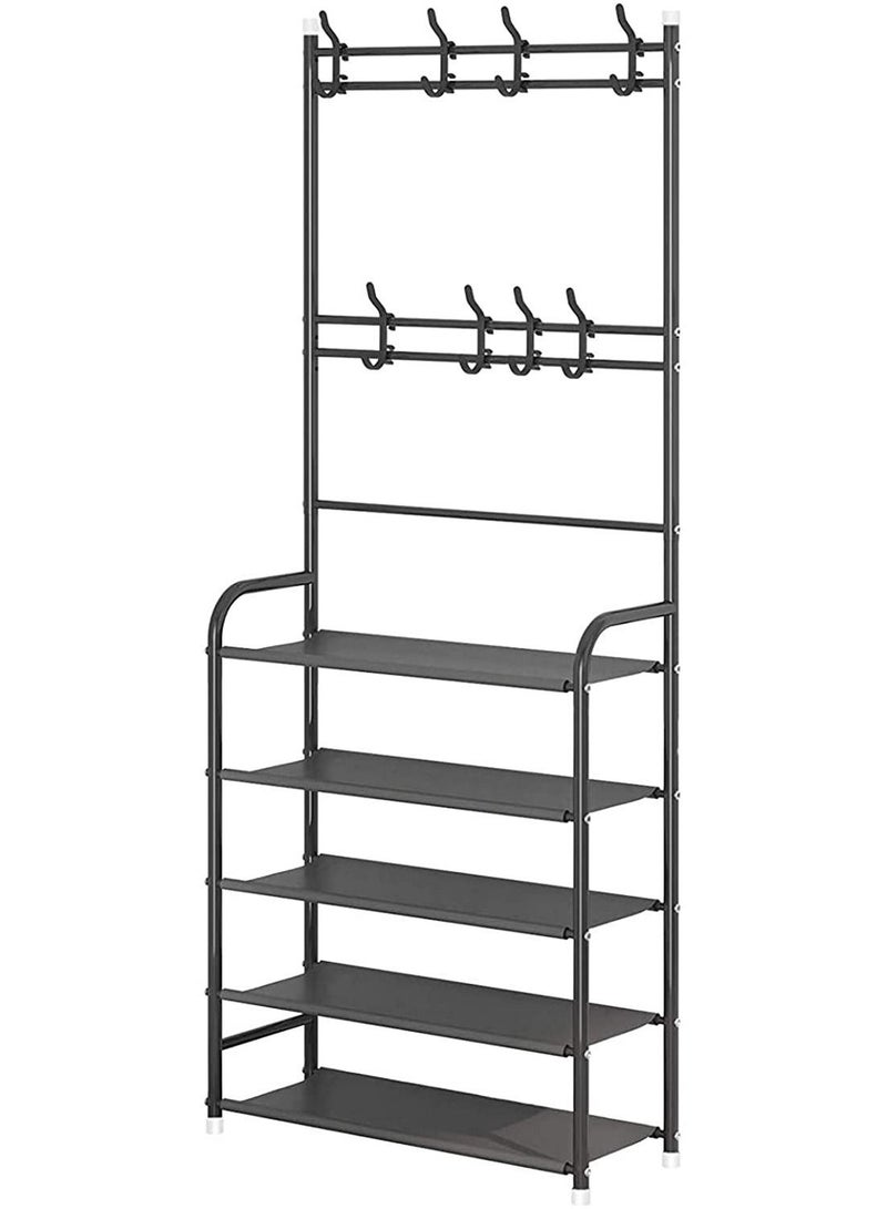 Multipurpose 5-Tier Shoe Rack With 8 Hanging Hooks