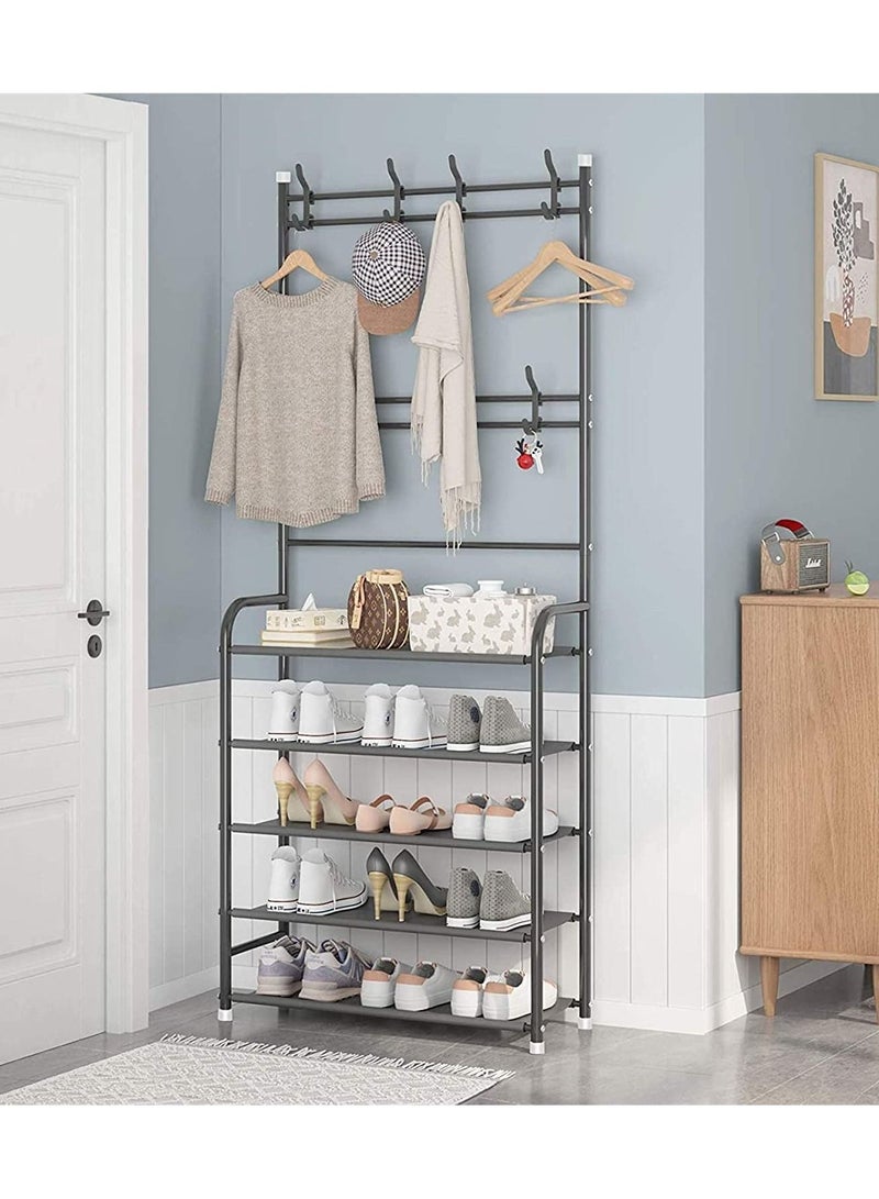 Multipurpose 5-Tier Shoe Rack With 8 Hanging Hooks