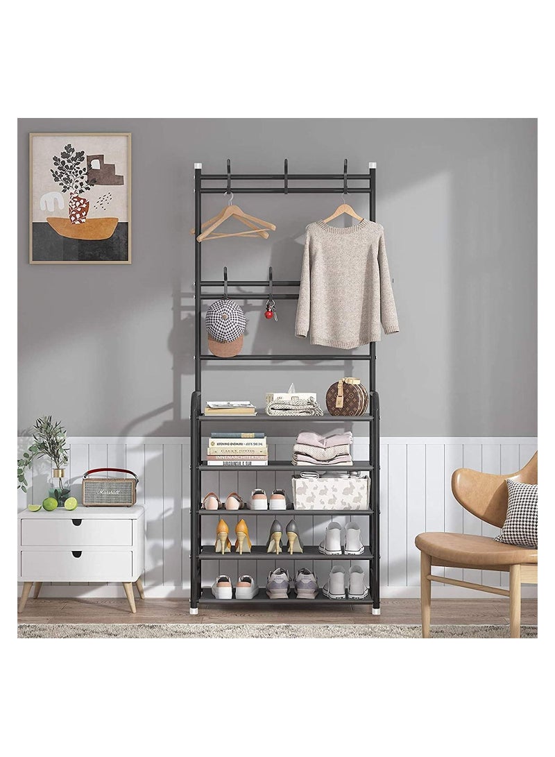 Multipurpose 5-Tier Shoe Rack With 8 Hanging Hooks