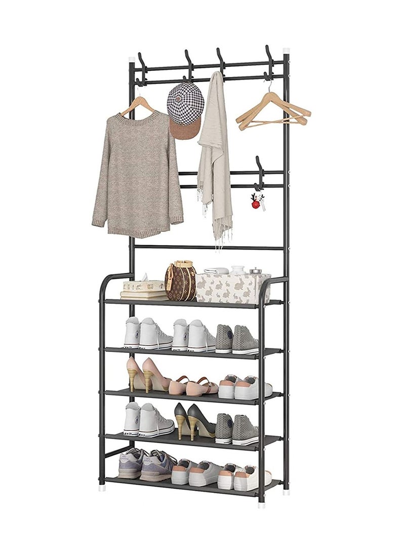 Multipurpose 5-Tier Shoe Rack With 8 Hanging Hooks