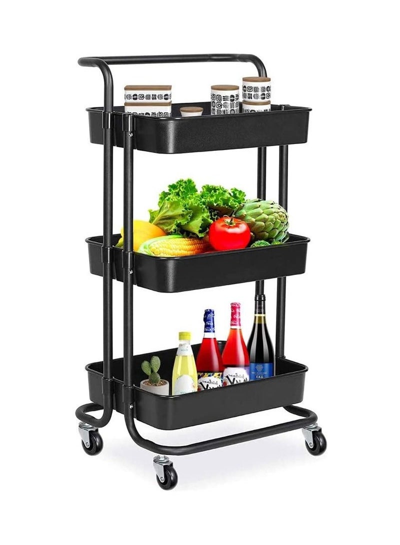 3-Tier Rolling Storage Utility Cart Black