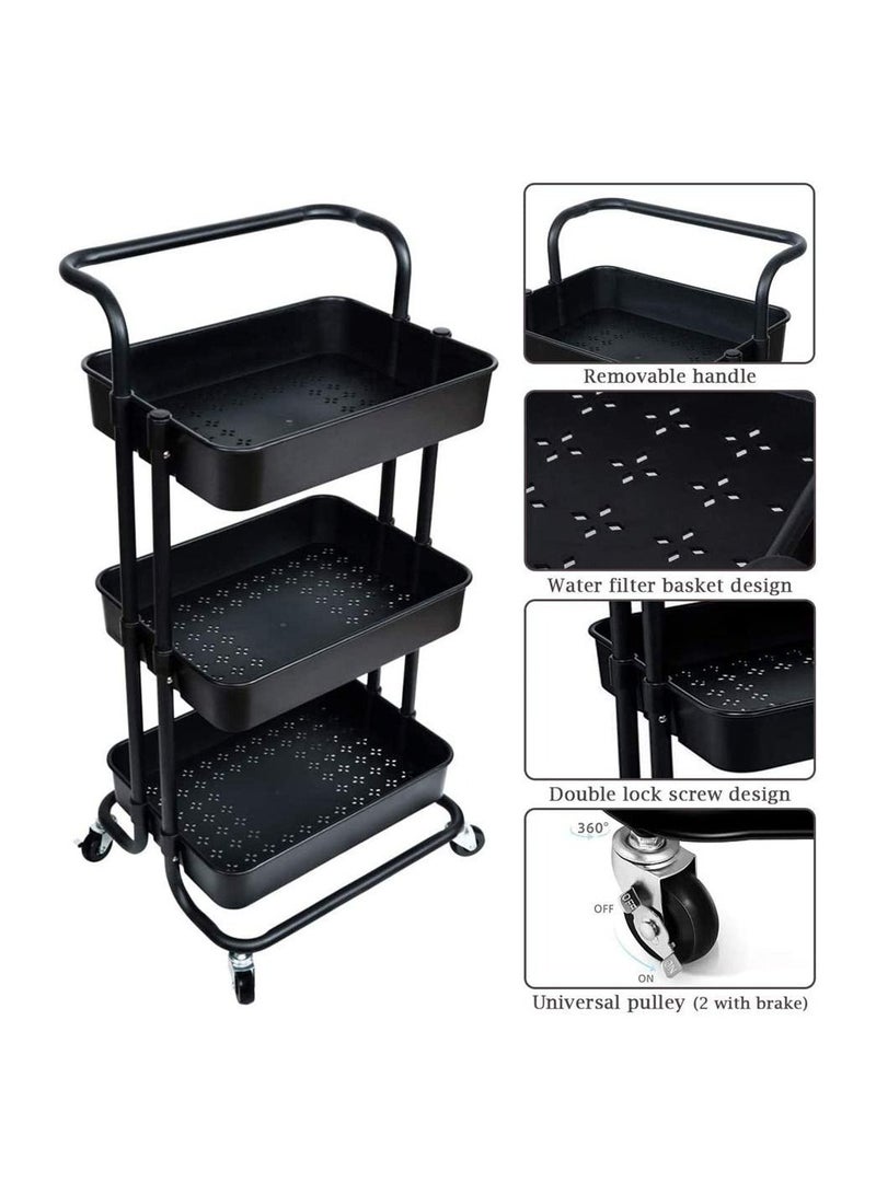 3-Tier Rolling Storage Utility Cart Black