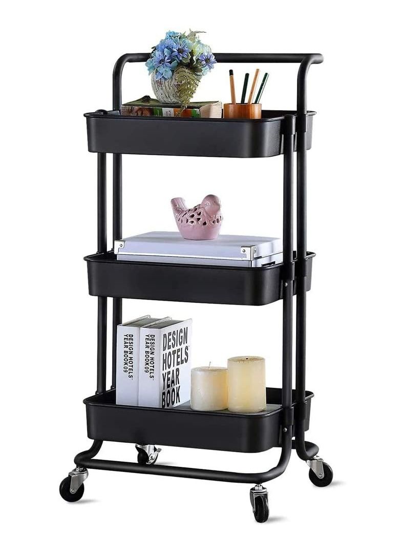 3-Tier Rolling Storage Utility Cart Black