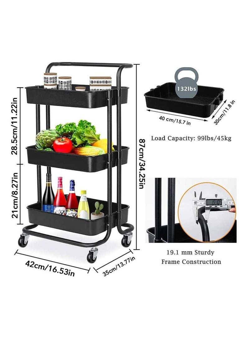 3-Tier Rolling Storage Utility Cart Black
