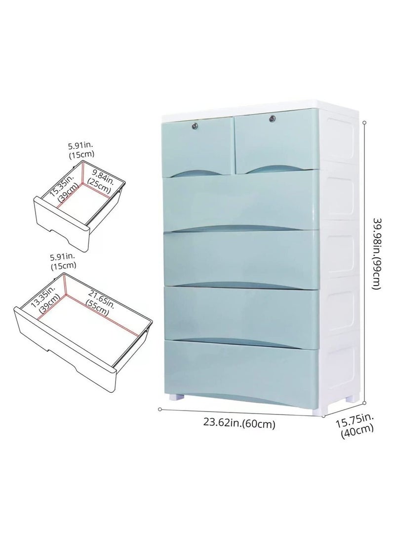 COOLBABY Plastic Cabinet 5 Drawers Storage Dresser,Small Closet Drawers Organizer Unit for Clothes,Toys,Bedroom,Playroom Wide, 60CM Blue, YLY002-60C-BL