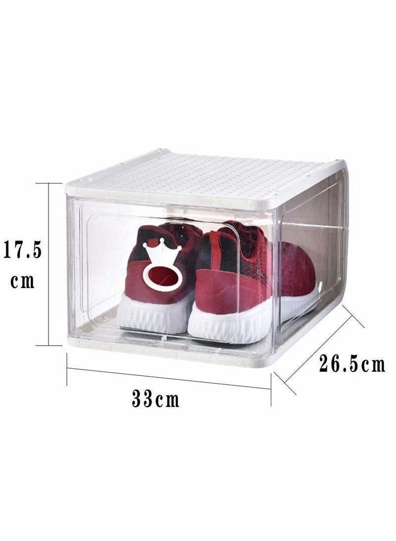 4 Pack Foldable Stackable Plastic Shoe Box Clear Acrylic Containers and Organizer with Pull Ring Opening Door Can Fully Transparent for Display Sneakers