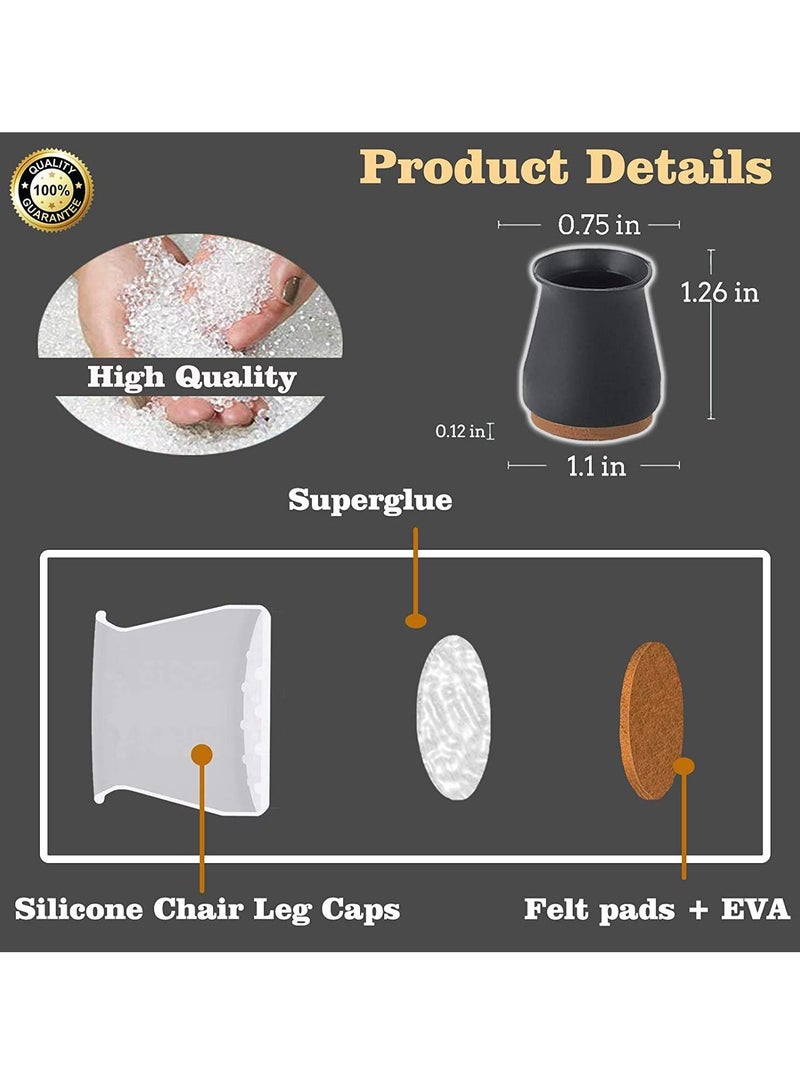 Silicone Chair Legs Floor Protectors Cover, Furniture Silicon Protection Cover with Felt Pad FIT 0.7 inch to 1.1 inch