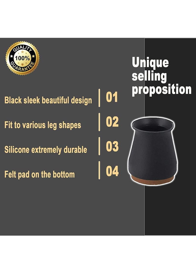 Silicone Chair Legs Floor Protectors Cover, Furniture Silicon Protection Cover with Felt Pad FIT 0.7 inch to 1.1 inch
