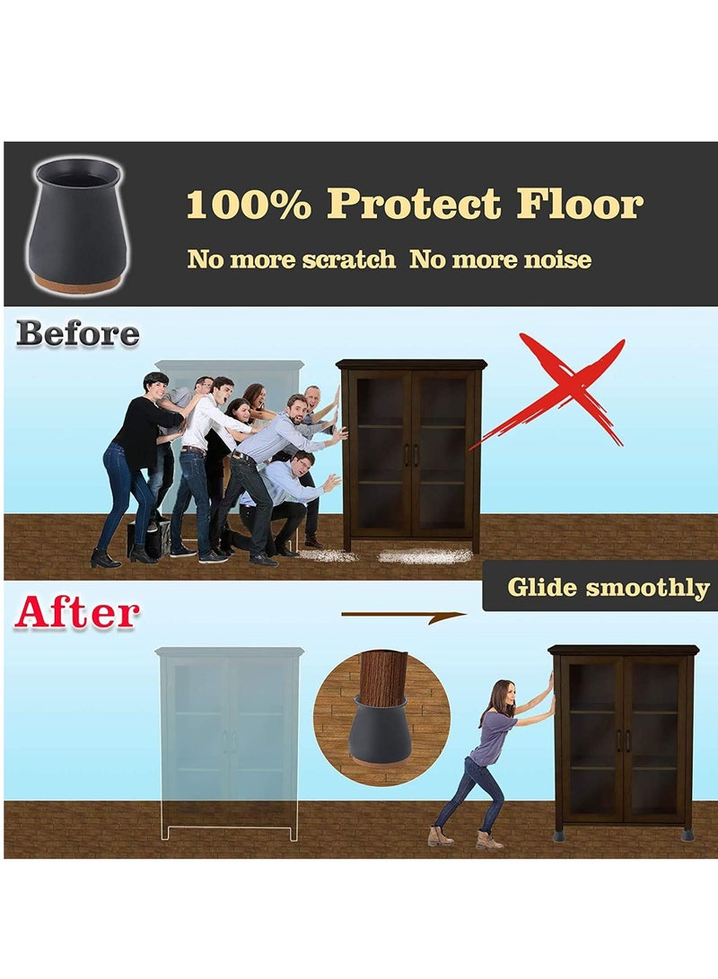 Silicone Chair Legs Floor Protectors Cover, Furniture Silicon Protection Cover with Felt Pad FIT 0.7 inch to 1.1 inch