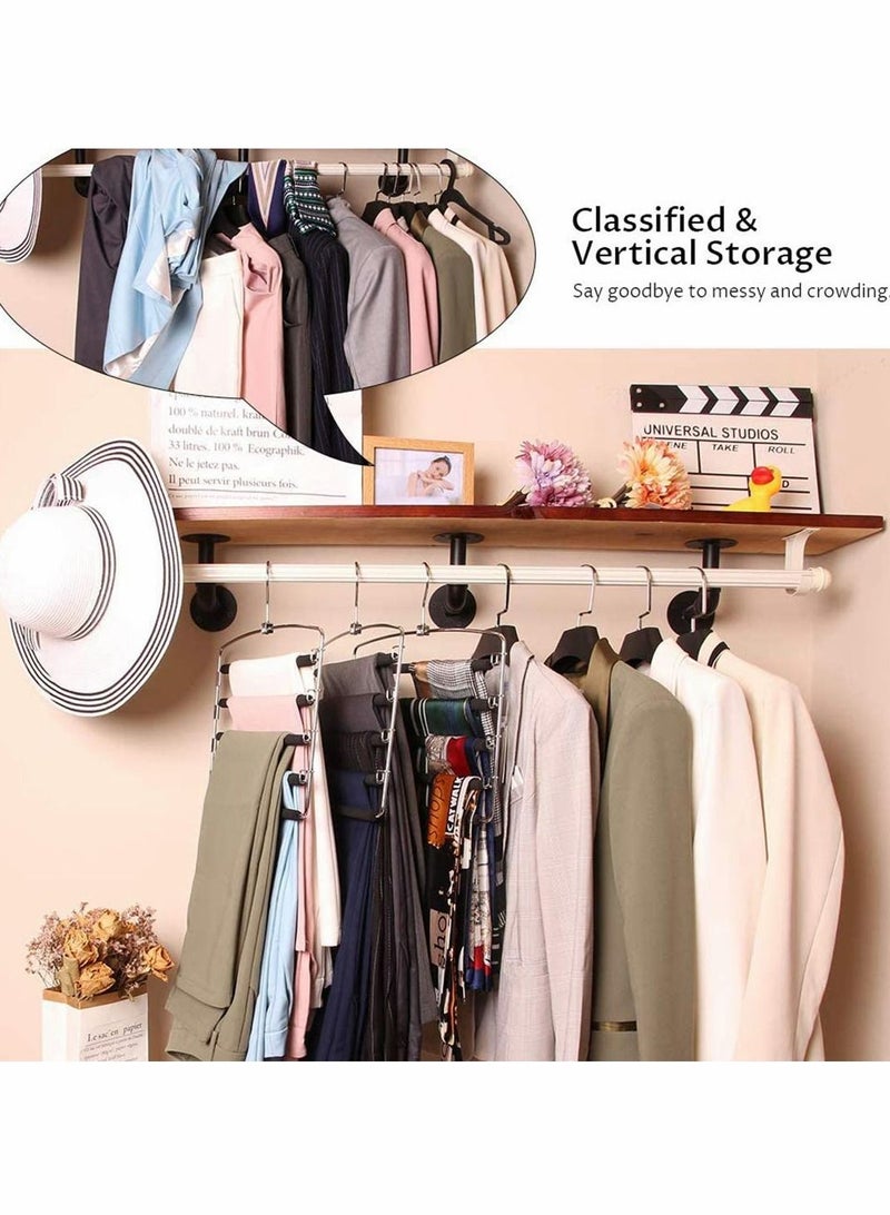 Pants Hangers 5 Layers Multi Trouser Hangers Space Saving Hangers Stainless Steel Non-Slip Foam Padded Swing Arm for Pants, Trousers, Jeans, Scarves, Skirt