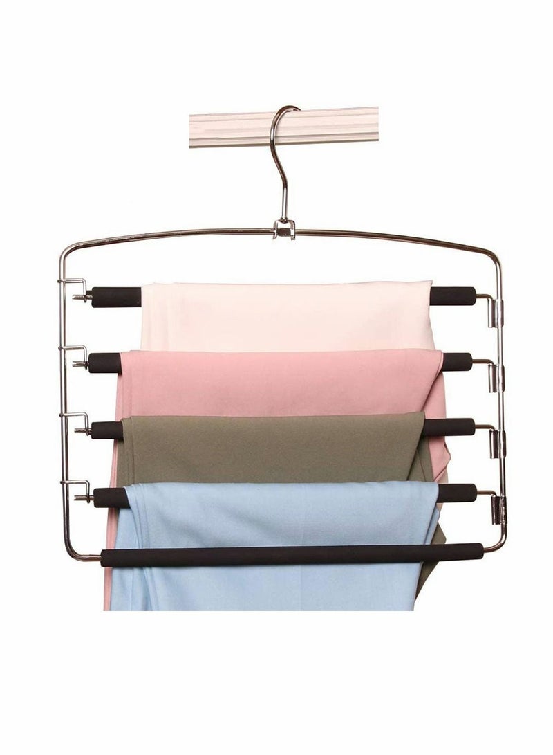 Pants Hangers 5 Layers Multi Trouser Hangers Space Saving Hangers Stainless Steel Non-Slip Foam Padded Swing Arm for Pants, Trousers, Jeans, Scarves, Skirt