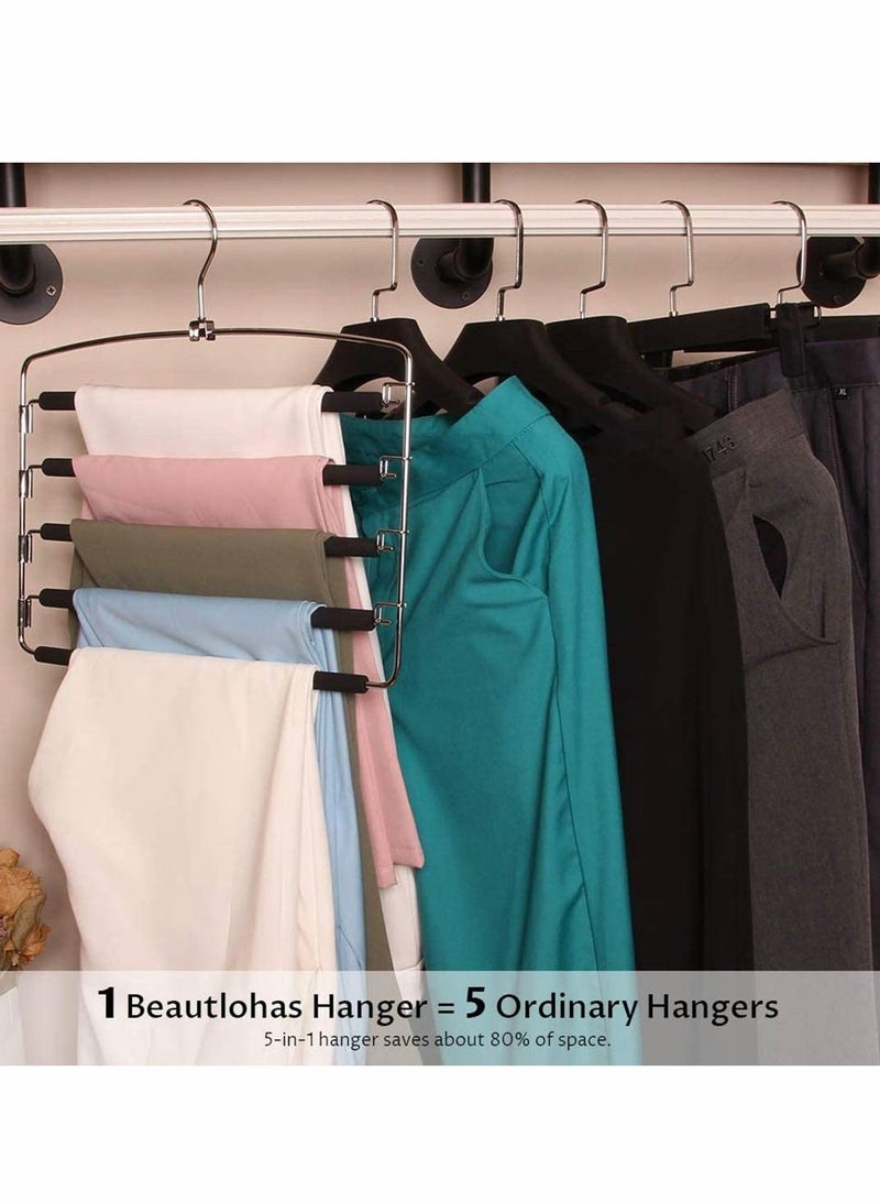 Pants Hangers 5 Layers Multi Trouser Hangers Space Saving Hangers Stainless Steel Non-Slip Foam Padded Swing Arm for Pants, Trousers, Jeans, Scarves, Skirt