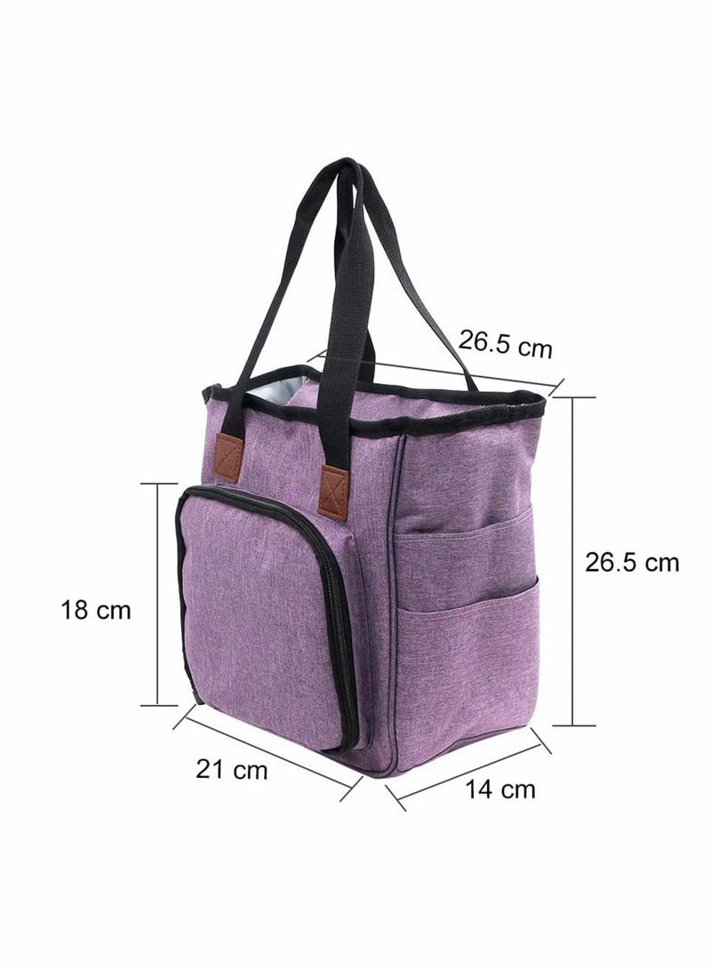 Knitting Bag Portable, Yarn Storage Tote Bag, Portable Cotton Knitting Tote Bag with Slits & Pockets for Knitting Needles, Yarn, Crochet Hooks and Supplies, Prevents Tangling (Only Bag)