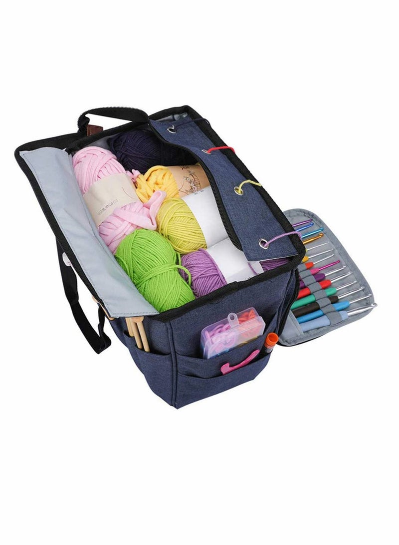 Knitting Bag Portable, Yarn Storage Tote Bag, Portable Cotton Knitting Tote Bag with Slits & Pockets for Knitting Needles, Yarn, Crochet Hooks and Supplies, Prevents Tangling (Only Bag)