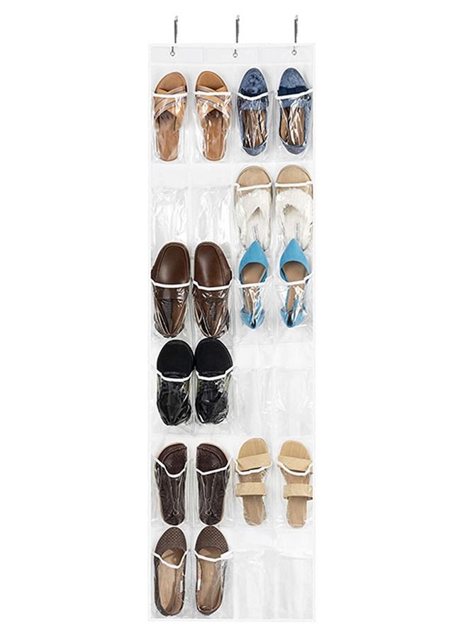 ZOBER Over The Door Shoe Organizer - 24 Breathable Pockets, Hanging Shoe Holder for Maximizing Shoe Storage, Accessories, Toiletries, Laundry Items. 64in x 18in