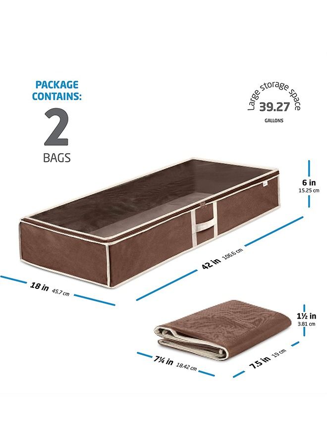 ZOBER Underbed Storage Bag-Pack of 2 Breathable Fabric Underbed Storage for Comforter, Blanket, Clothing, Linens, Shoes Closet Storage Organizer with Clear Viewing Top and Sturdy Dual Zipper 18x42x6