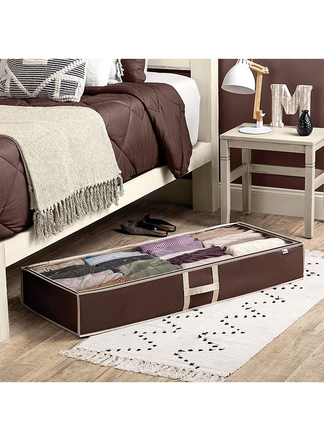 ZOBER Underbed Storage Bag-Pack of 2 Breathable Fabric Underbed Storage for Comforter, Blanket, Clothing, Linens, Shoes Closet Storage Organizer with Clear Viewing Top and Sturdy Dual Zipper 18x42x6