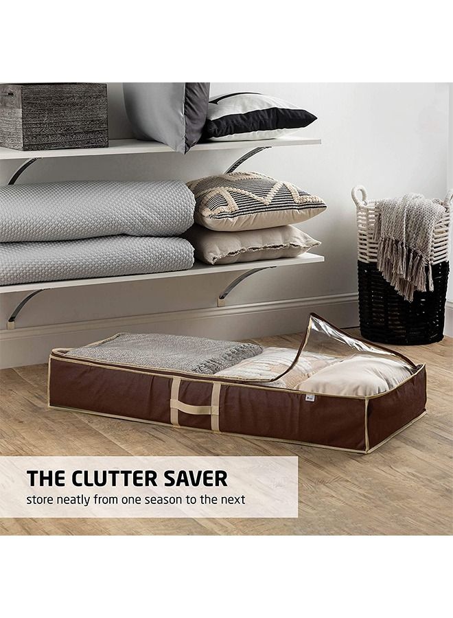 ZOBER Underbed Storage Bag-Pack of 2 Breathable Fabric Underbed Storage for Comforter, Blanket, Clothing, Linens, Shoes Closet Storage Organizer with Clear Viewing Top and Sturdy Dual Zipper 18x42x6