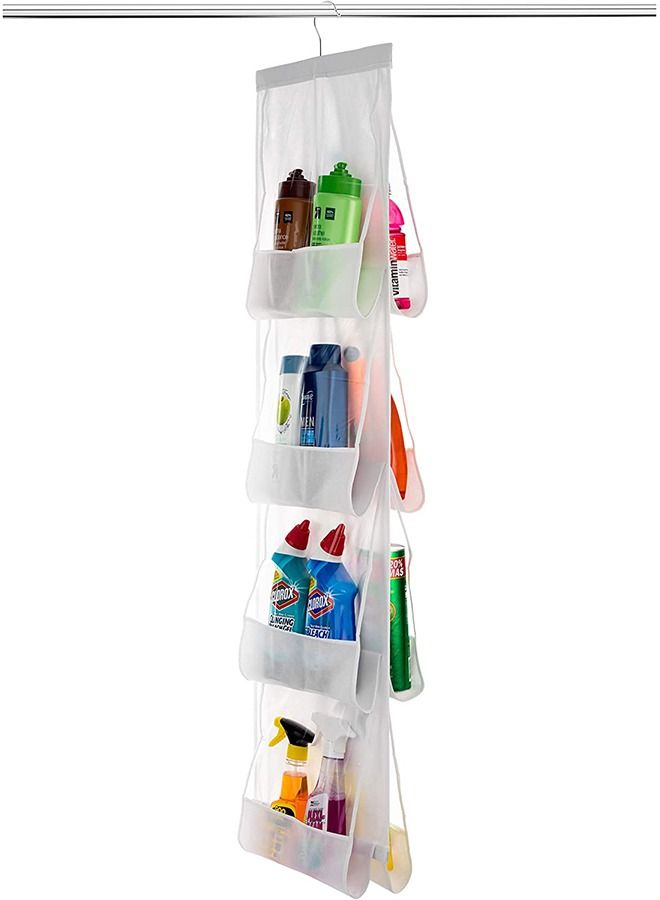 ZOBER Hanging Purse Organizer for Closet Clear Handbag Organizer for Purses, Handbags Etc. 8 Easy Access Clear Vinyl Pockets with 360 Degree Swivel Hook, Gray, 47