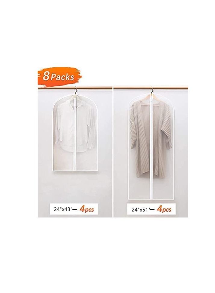 Garment Bags with Zipper, Garment Cover, 8 Pack Clear Garment Bags, Hanging Garment Bag, Dress Garment Bags for Closet Storage or Travel, Breathable Garment Covers 24'' x 43''/ 50''