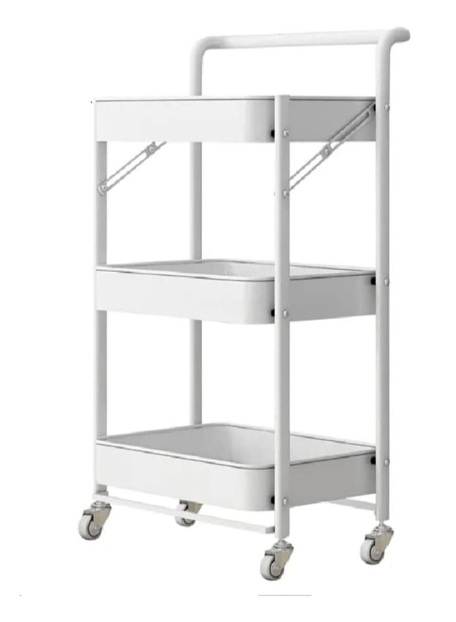 3 Tier Storage Trolley Cart Foldable Metal Rolling Utility Cart Storage Organizer Shelf