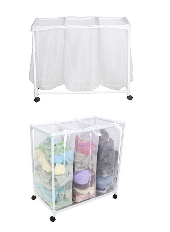 Triple Laundry Sorter Storage with Wheels