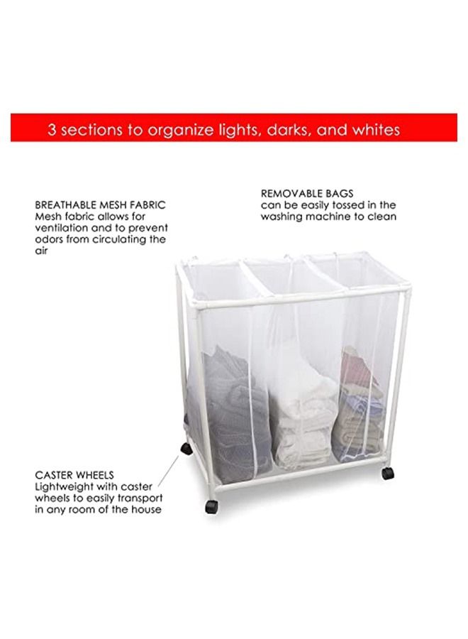 Triple Laundry Sorter Storage with Wheels