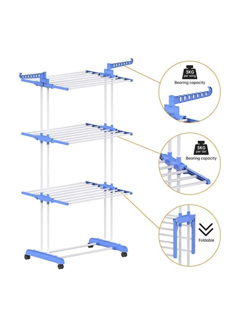 Carbon Steel Full Size Heavy Duty Double Pole 3 Layer Cloth Drying Stand, Laundry Rack indoor and outdoor laundry