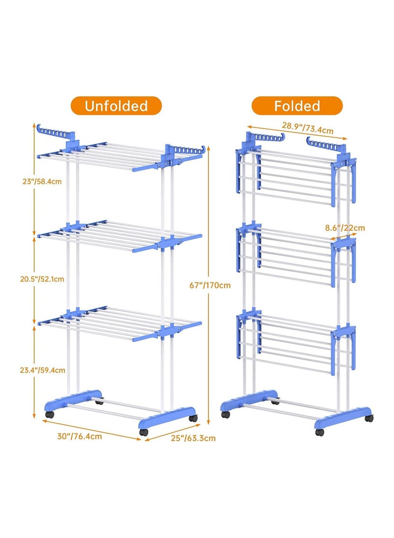 Carbon Steel Full Size Heavy Duty Double Pole 3 Layer Cloth Drying Stand, Laundry Rack indoor and outdoor laundry