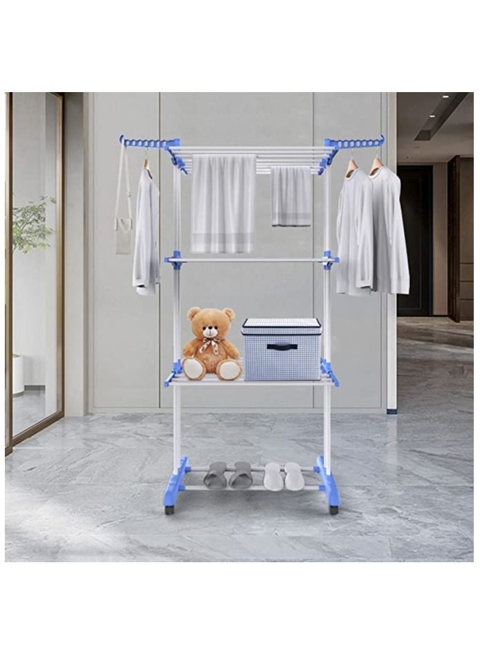 Carbon Steel Full Size Heavy Duty Double Pole 3 Layer Cloth Drying Stand, Laundry Rack indoor and outdoor laundry