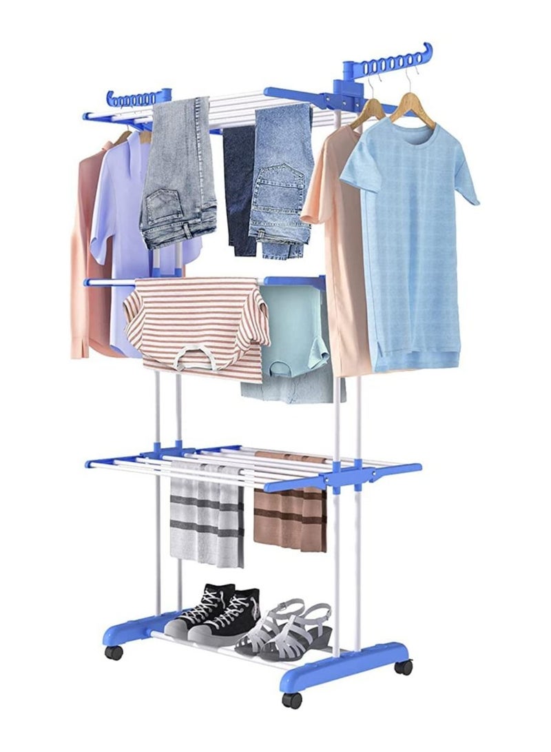 Carbon Steel Full Size Heavy Duty Double Pole 3 Layer Cloth Drying Stand, Laundry Rack indoor and outdoor laundry