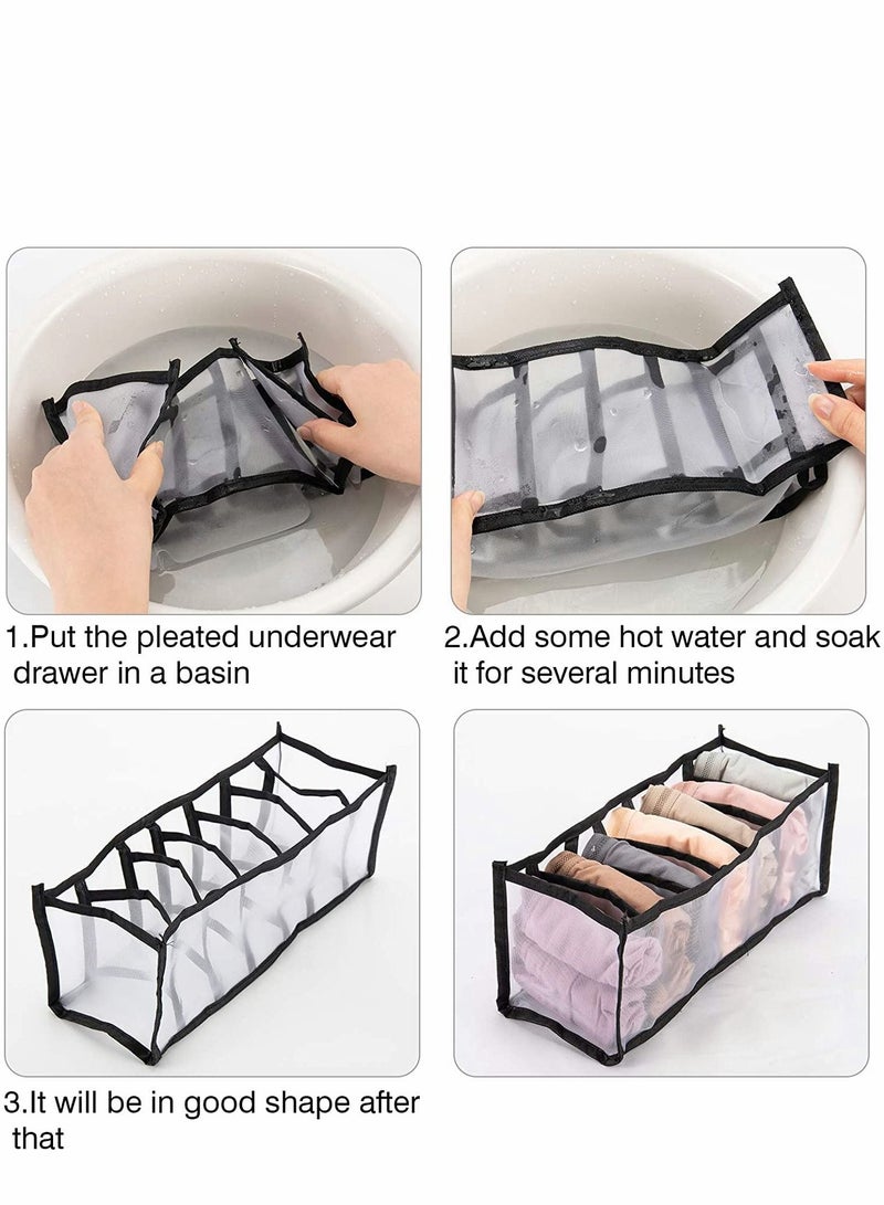 Underwear Drawer Organizer, Foldable Storage Divider Boxes Includes Cell Collapsible Closet Compartments for Socks Bras Ties Lingerie 8Pcs, Black