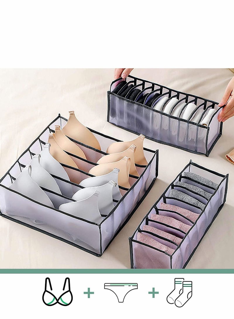 Underwear Drawer Organizer, Foldable Storage Divider Boxes Includes Cell Collapsible Closet Compartments for Socks Bras Ties Lingerie 8Pcs, Black