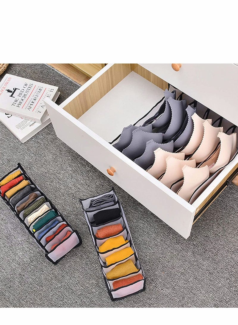 Underwear Drawer Organizer, Foldable Storage Divider Boxes Includes Cell Collapsible Closet Compartments for Socks Bras Ties Lingerie 8Pcs, Black