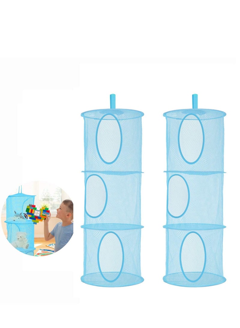 2 Sets Mesh Hanging Storage Space Saver Bags Organizer Foldable Storage Organizer 3 Compartments Toy Storage Basket