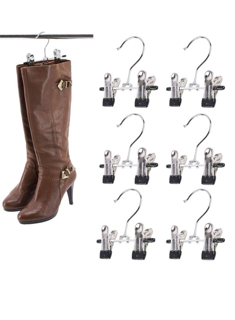 Double Adjustable Clips Boots Hangers, Shoe Rack Pet Baby Pants Folder, Multi Functional Travel Portable Space Saving Boots Socks Bags Hanging Clips Boot Holder Boot Organizer (6 Pcs)