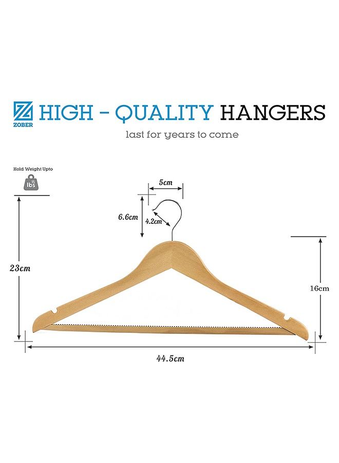 High Grade Wooden Suit Hangers with Teeth Grip Smooth Finish, Solid Wood, Non Slip Pant Bar, Precisely Cut Notches for Camisole, Jacket, Pant, Dress, Clothes (20 Pack)