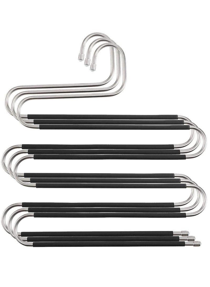 3 Pack Pants Hangers Pants Hanger Space Saving with 10 Clips, Non Slip Closet Storage Organizer