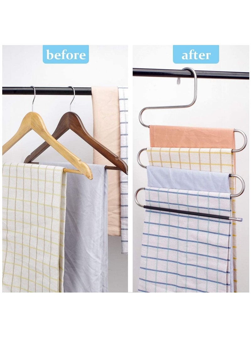 3 Pack Pants Hangers Pants Hanger Space Saving with 10 Clips, Non Slip Closet Storage Organizer