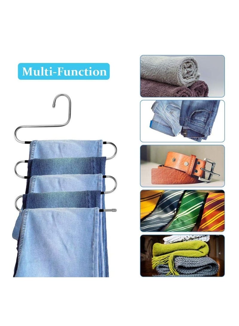 3 Pack Pants Hangers Pants Hanger Space Saving with 10 Clips, Non Slip Closet Storage Organizer