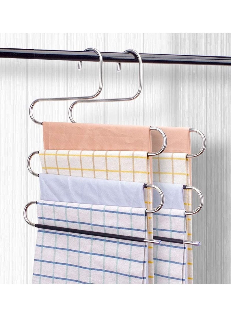 3 Pack Pants Hangers Pants Hanger Space Saving with 10 Clips, Non Slip Closet Storage Organizer