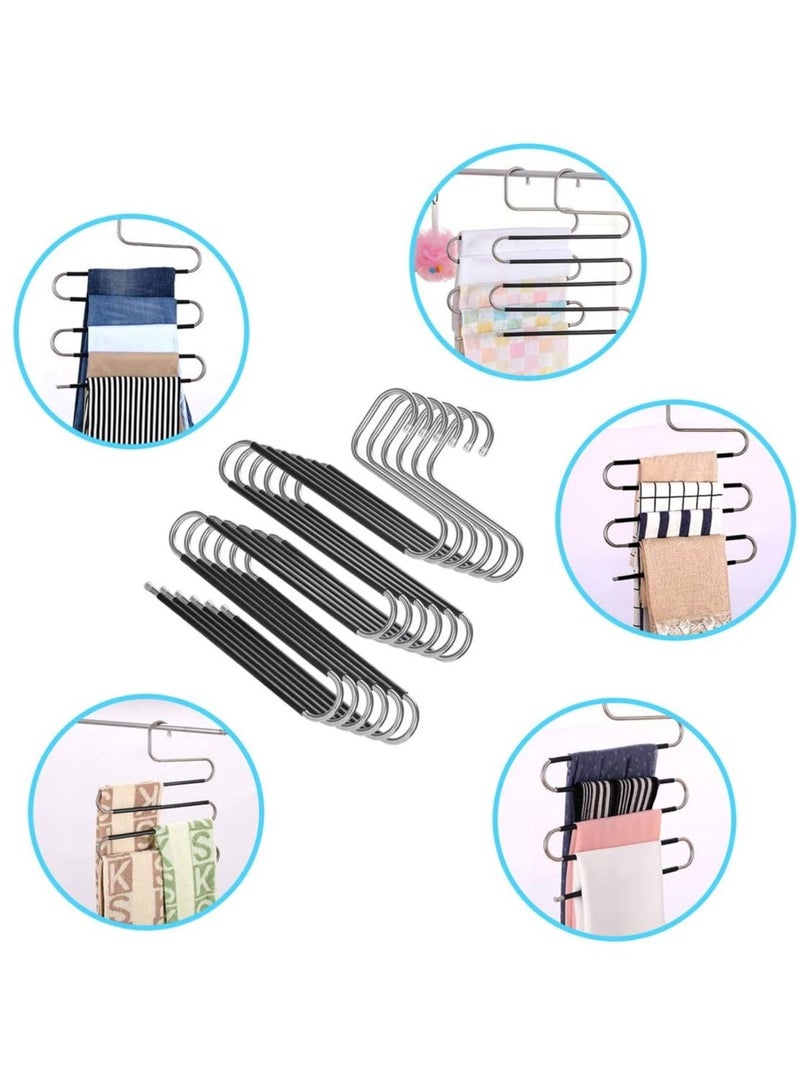 3 Pack Pants Hangers Pants Hanger Space Saving with 10 Clips, Non Slip Closet Storage Organizer